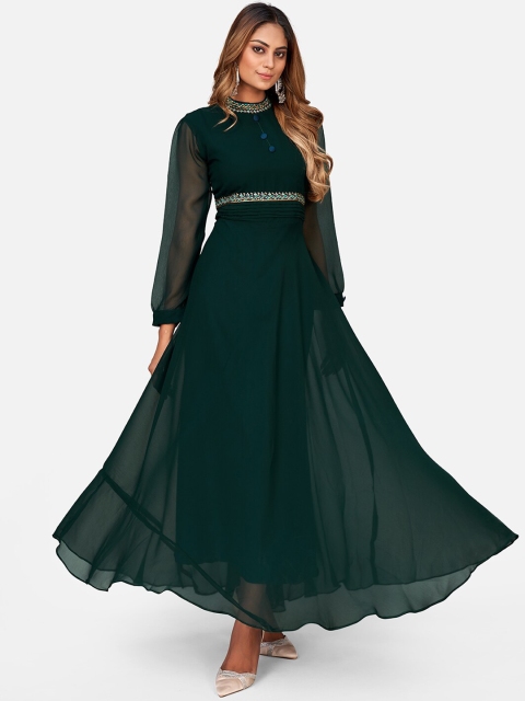 

SHOPGARB Women Green Indigo Georgette Anarkali Kurta