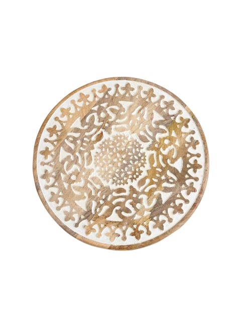 

Amoliconcepts Brown & White Extensively Carved Mango Wood Platter