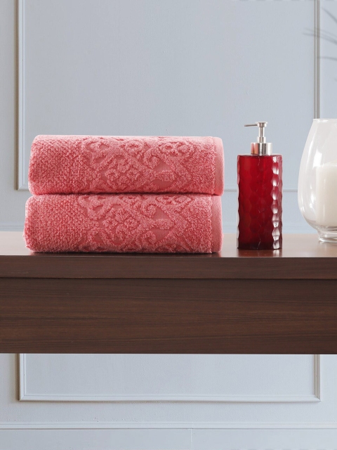 

MASPAR Pack of 2 Peach Colored 550 GSM Cotton Jacquard Hand Towels