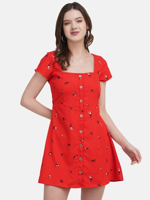 

JAAIVE Red Floral Crepe A-Line Mini Dress