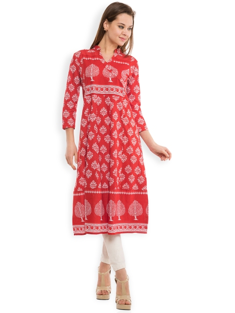 

Vishudh Women Red Printed A-Line Kurta