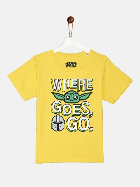 

YK Star Wars Boys Yellow Yoda Typography Printed T-shirt