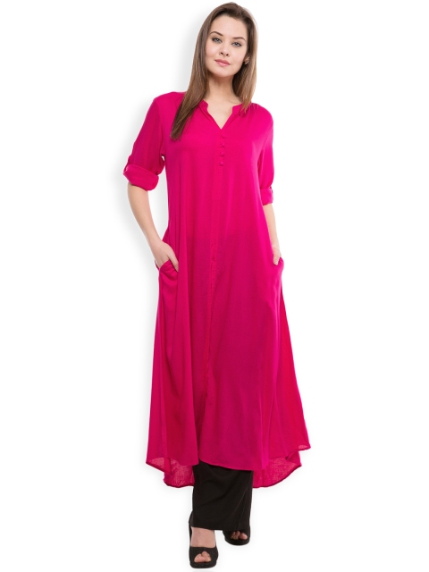 

Vishudh Women Pink Solid A-Line Kurta