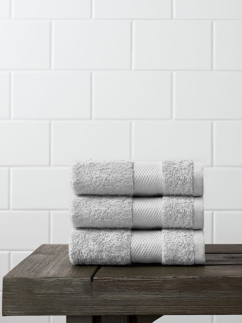 

AMOUVE Set Of 3 Grey Solid 670 GSM Pure Organic Cotton Face Towels, Grey melange