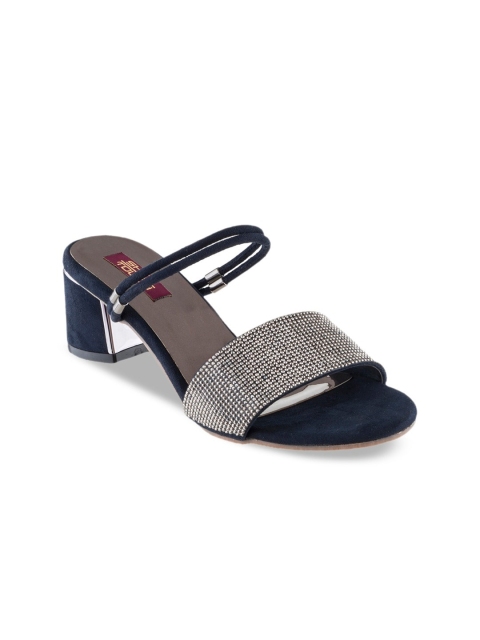 

SHUZ TOUCH Women Navy Blue Colourblocked Party Block Sandals