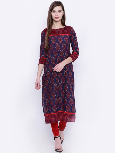 

Vishudh Women Blue & Red Printed Straight Kurta