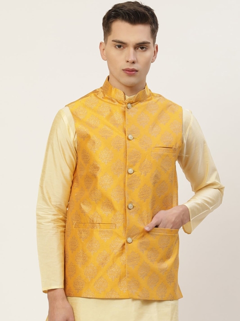 

Jompers Men Mustard Printed Waistcoat