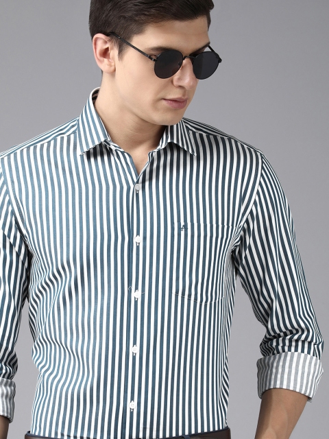 

Arrow Men Dark Blue And White Original Slim Fit Striped Pure Cotton Formal Shirt