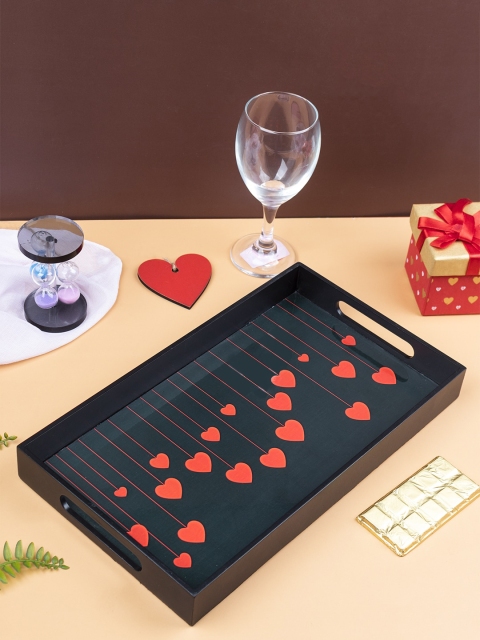 

MARKET99 Black & Red Hearts Valentine Printed Serving Rectangular Tray With Handle