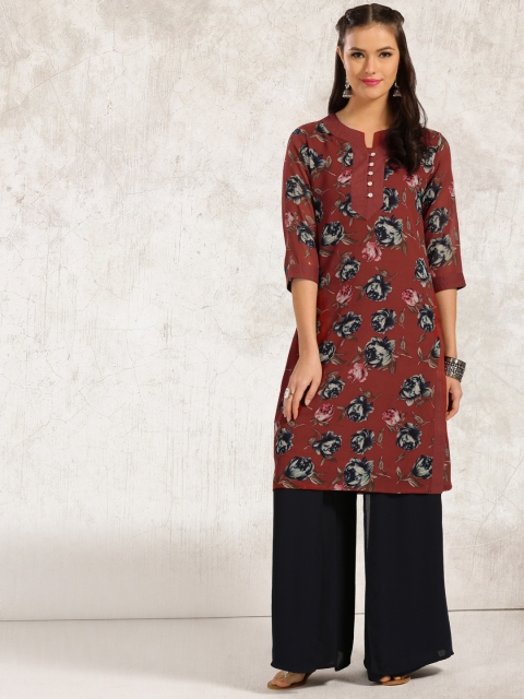 

Anouk Women Maroon Floral Print Straight Kurta