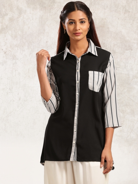 

Anouk Women Black & Grey Striped A-Line Kurta