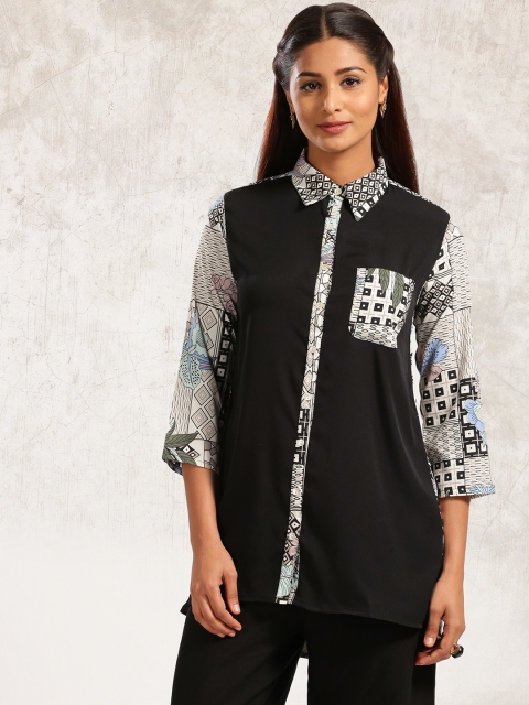

Anouk Women Black & Off-White Printed A-Line Kurta