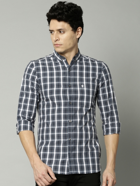 

French Connection Men Navy & White Checked Casual Shirt, Navy blue