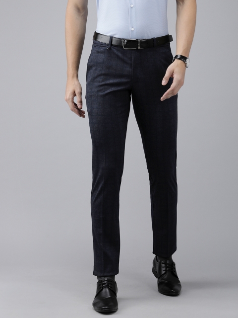 

Van Heusen Men Navy Blue Checkes Slim Fit Wrinkle Free Formal Trousers