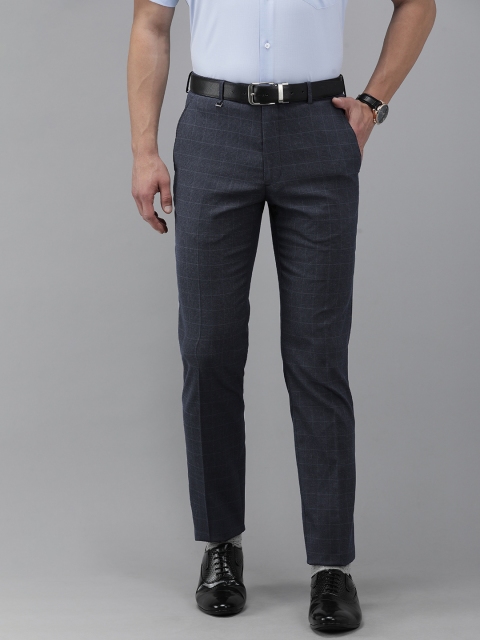 

Van Heusen Men Navy Blue Checkes Slim Fit Wrinkle Free Trousers