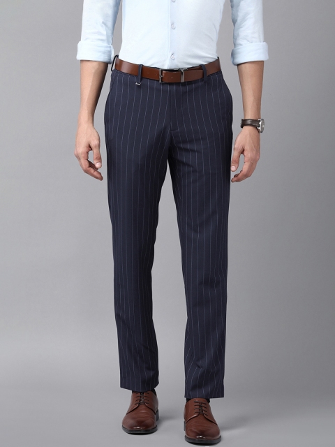 

Van Heusen Men Navy Blue Striped Slim Fit Formal Trousers