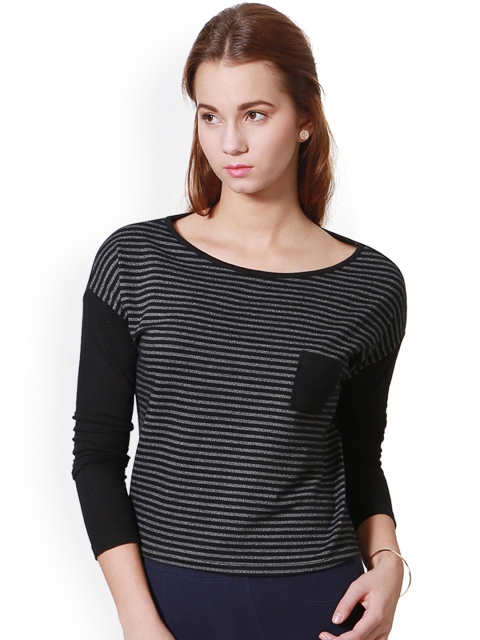 

People Women Black & Grey Striped Top
