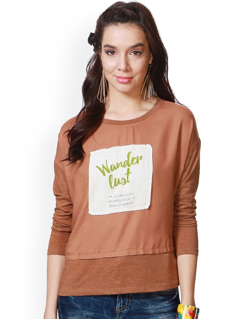 

People Women Brown Printed Top