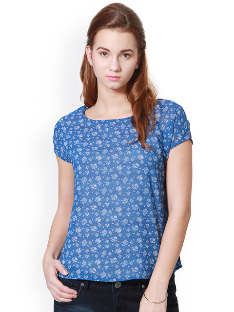 

People Women Blue Printed Top