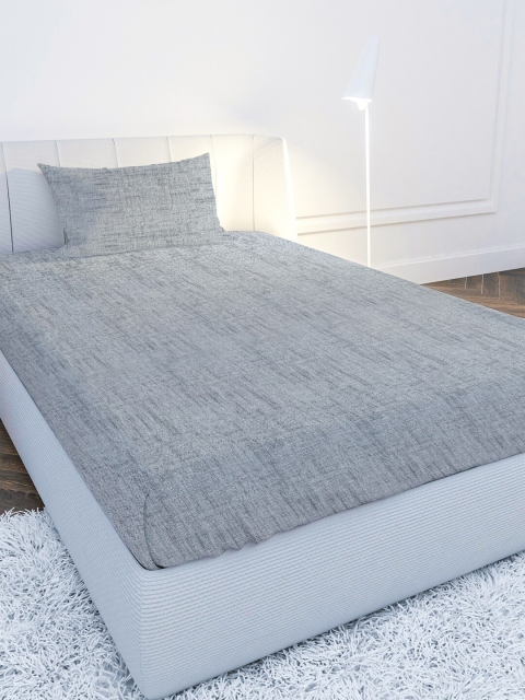 

MAYFAIR HOMES LONDON Grey Textured 210 TC Single Bedsheet With 1 Pillow Covers