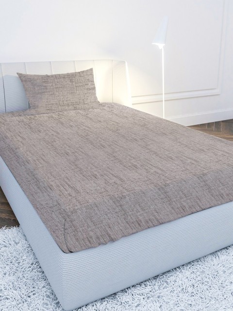 

MAYFAIR HOMES LONDON Beige & Grey 210 TC Single Bedsheet with 1 Pillow Covers