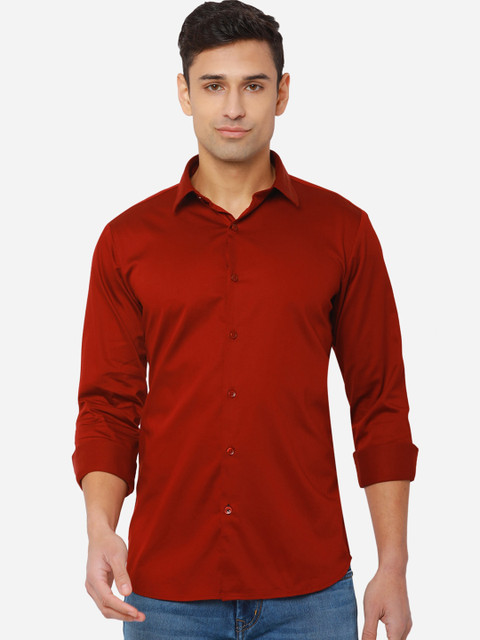

JADE BLUE Men Red Pure Cotton Slim Fit Casual Shirt