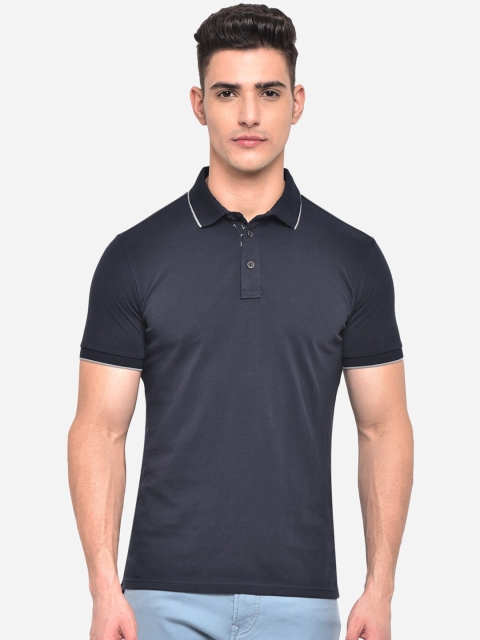 

JADE BLUE Men Navy Blue Polo Collar Slim Fit T-shirt