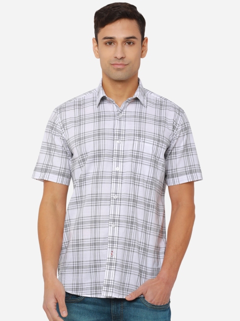 

JADE BLUE Men White Slim Fit Tartan Checks Checked Casual Shirt