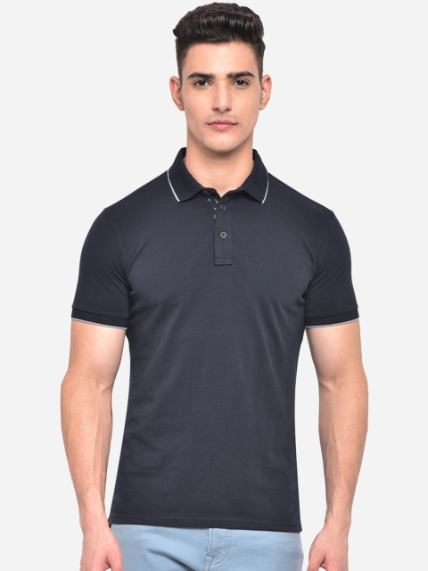 

JADE BLUE Men Navy Blue Polo Collar Applique Slim Fit T-shirt