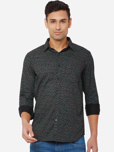 

JADE BLUE Men Black Slim Fit Printed Pure Cotton Casual Shirt