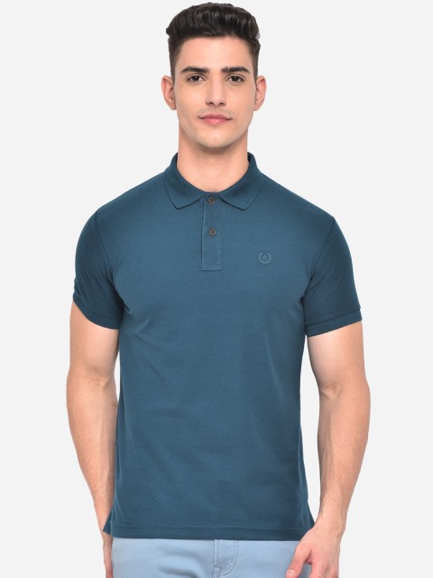 

Greenfibre Men Teal Solid Polo Collar Slim Fit T-shirt