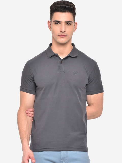 

Greenfibre Men Grey Solid Polo Collar Slim Fit T-shirt