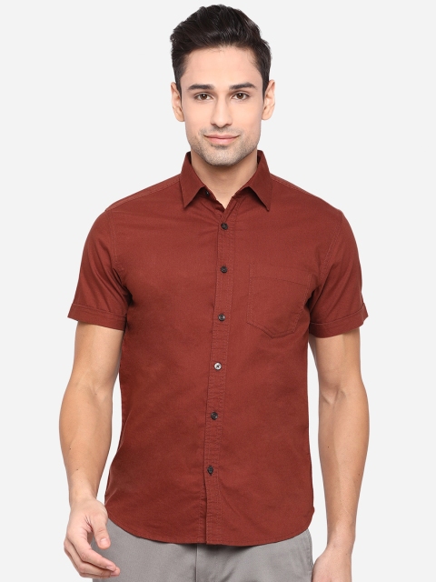 

Greenfibre Men Brown Solid Pure Cotton Plus Size Slim Fit Casual Shirt