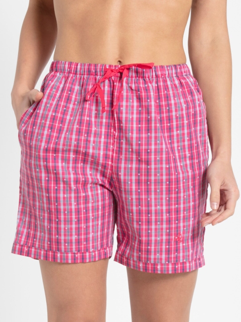 

Jockey Women Pink & Blue Printed Checked Lounge Shorts