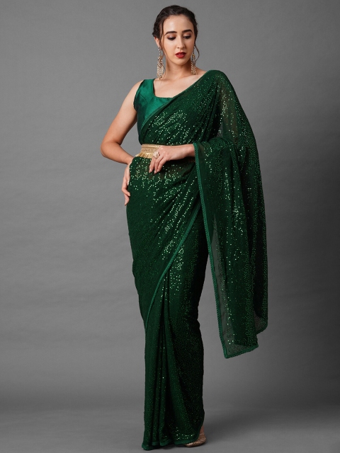 

Mitera Green Embellished Sequinned Saree