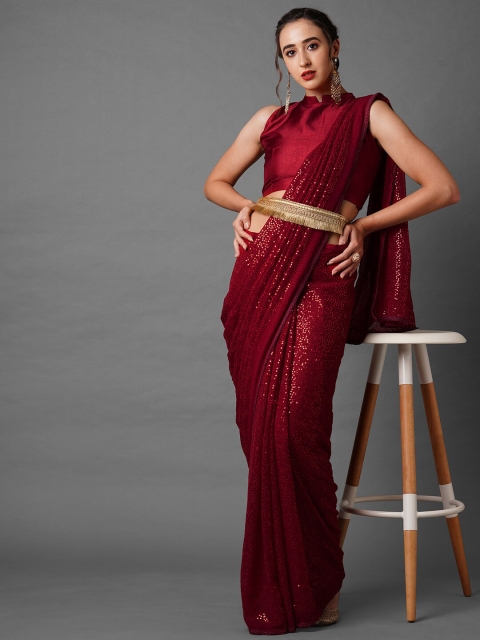 

Mitera Red Embellished Sequinned Saree