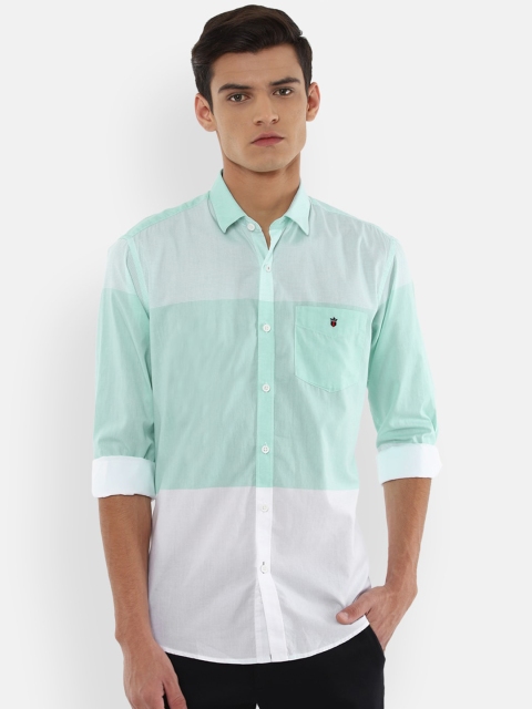 

Louis Philippe Sport Men Green Slim Fit Striped Pure Cotton Casual Shirt
