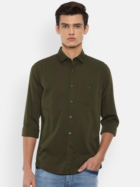 

Louis Philippe Sport Men Olive Green Slim Fit Checked Pure Cotton Casual Shirt