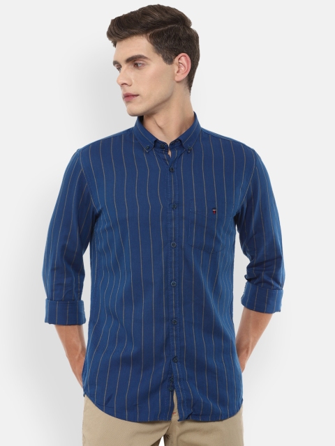 

Louis Philippe Sport Men Navy Blue Slim Fit Striped Pure Cotton Casual Shirt