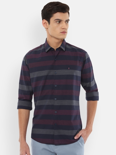 

Louis Philippe Sport Men Navy Blue Slim Fit Horizontal Striped Pure Cotton Casual Shirt