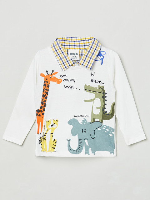 

max Boys White Printed Polo Collar Pure Cotton T-shirt