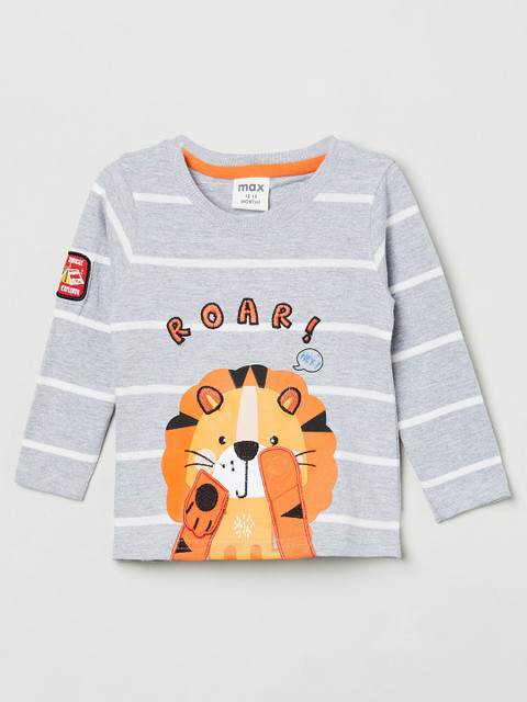 

max Boys Blue & Orange Printed Pure Cotton T-shirt