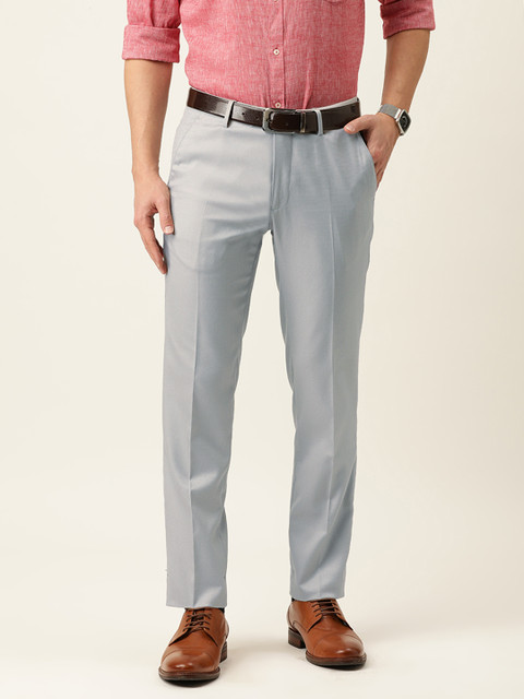 

Peter England Men Grey Self Design Slim Fit Formal Trousers