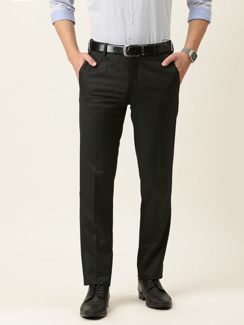 

Peter England Men Black Textured Slim Fit Mid Rise Trousers