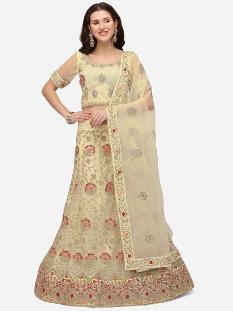 

Netram Off White Embroidered Semi-Stitched Lehenga & Unstitched Blouse With Dupatta