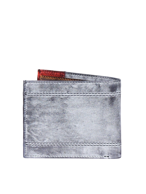 

Justanned Men Grey & Red Textured Leather Two Fold Wallet