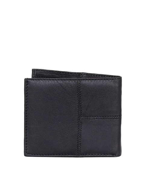 

Justanned Men Black T-Panel Textured Leather Two Fold Wallet