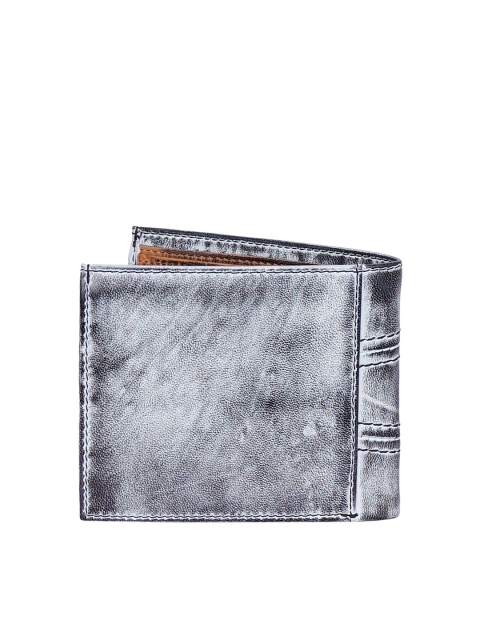 

Justanned Men Grey & Black Leather Two Fold Wallet