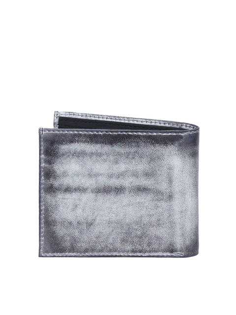 

Justanned Men Grey & Black Leather Two Fold Wallet