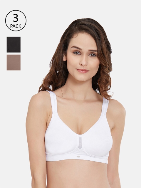 

Soie Black Grey & White Pack of 3 Solid Full Coverage Non-Padded Non-Wired Minimizer Bra